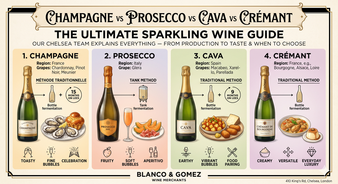Champagne vs Prosecco vs Cava vs Crémant: What's the Difference?